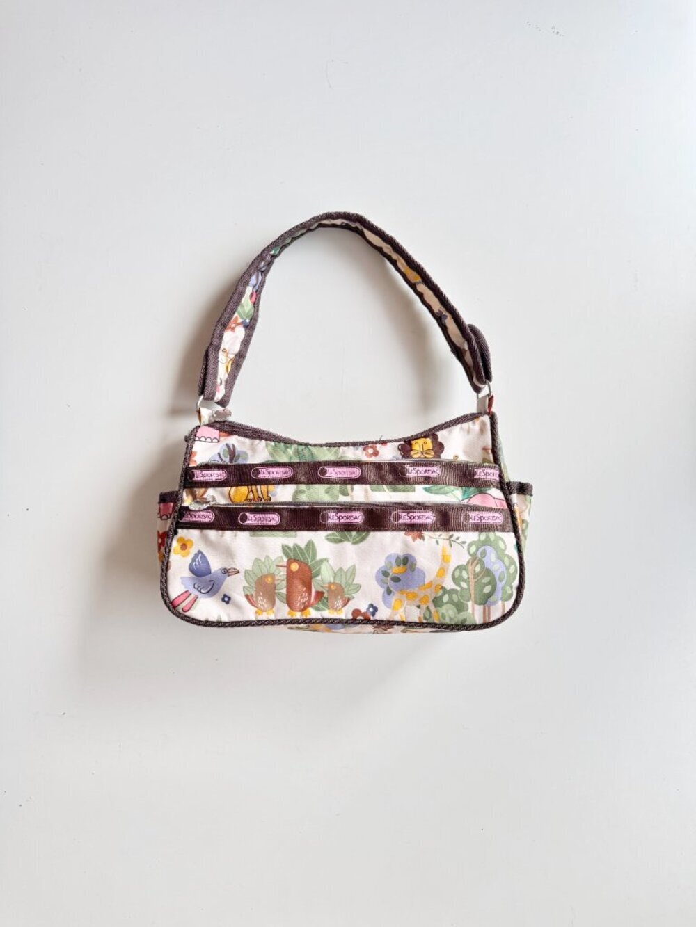 LESPORTSAC Jungle Animal Print Nylon Logo Grosgrain Trim Shoulder Bag Purse
